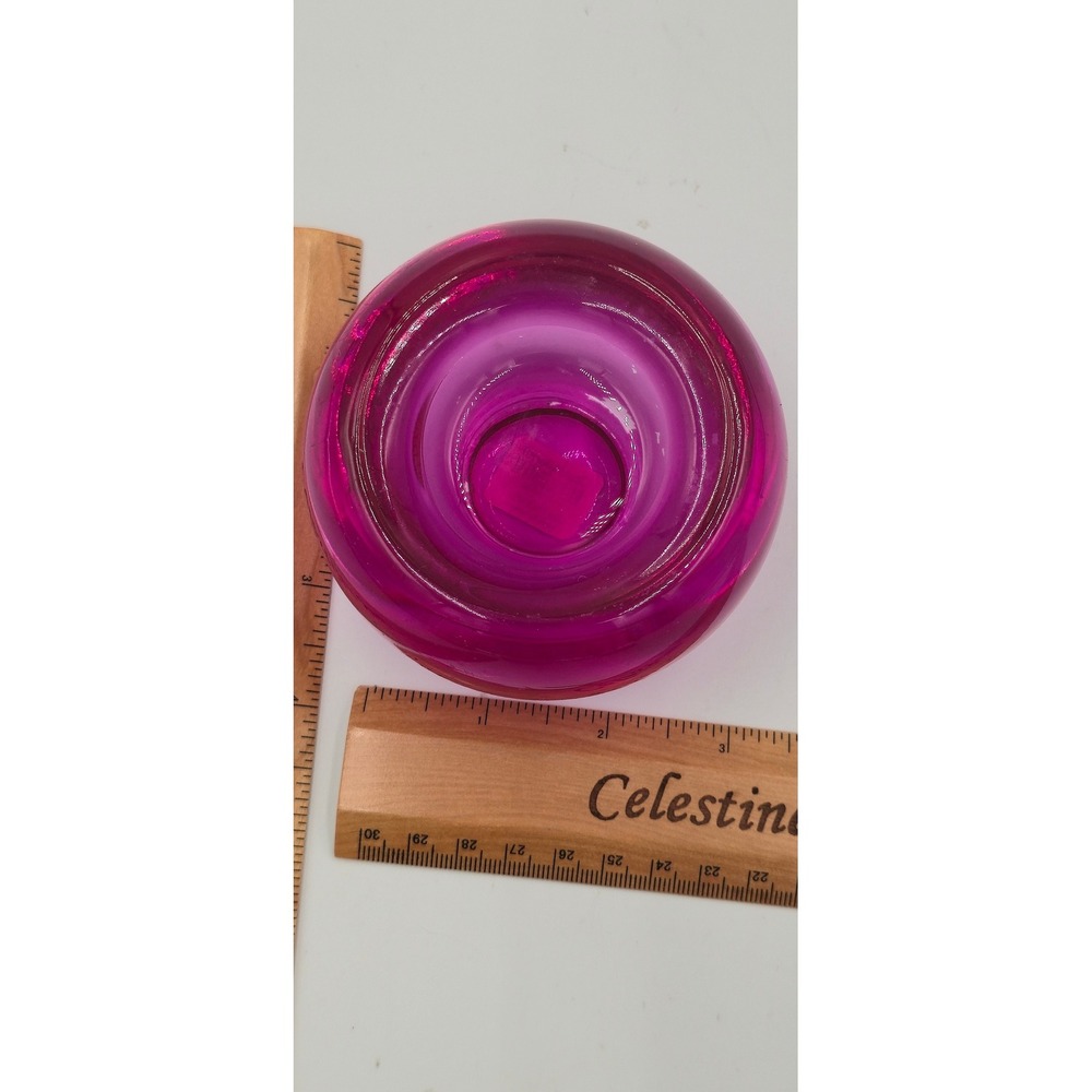 Crate & Barrel Heavy Pink Art Glass Votive Tealight Candle Holder Chunky Vtg - Picture 6 of 8